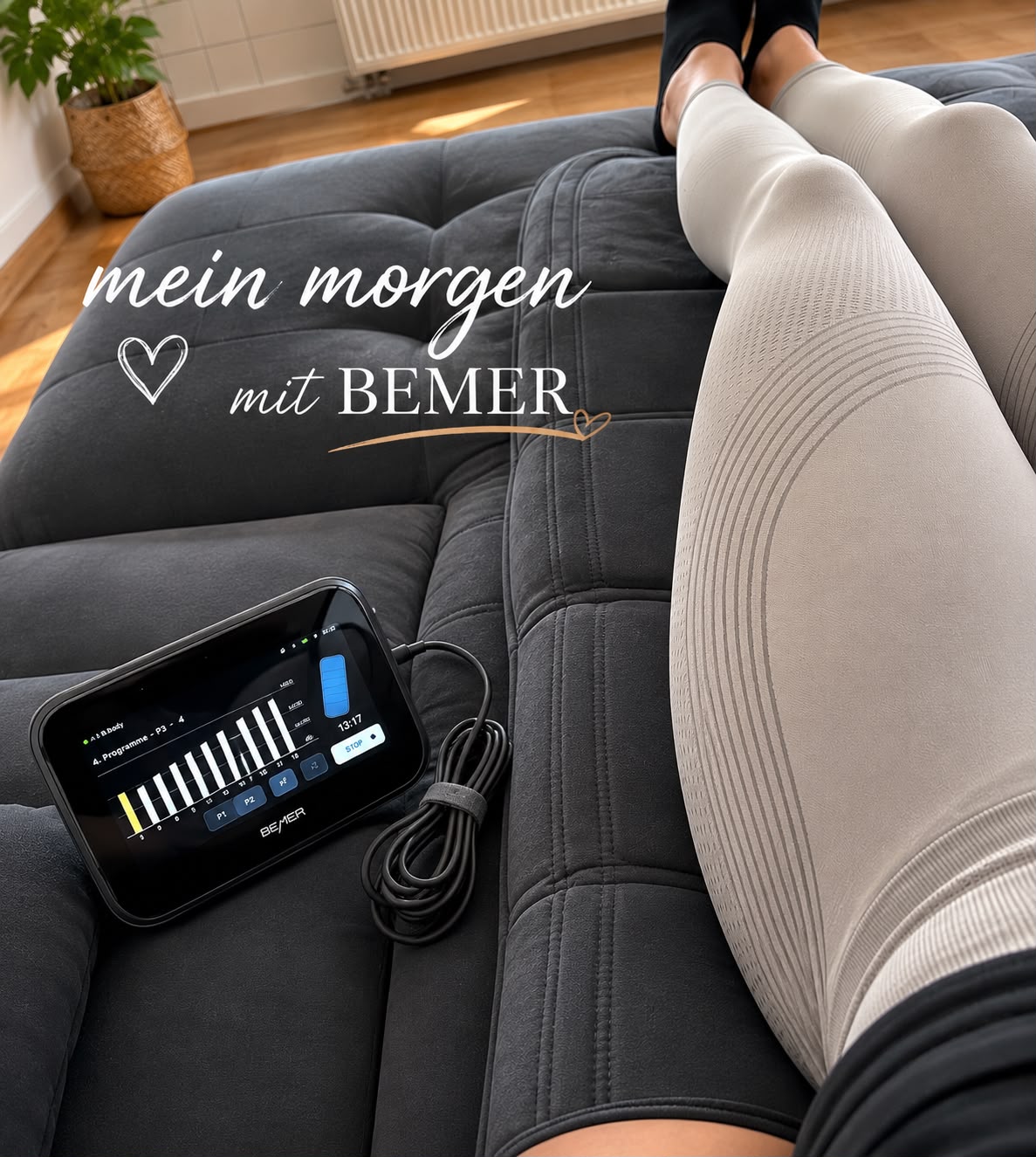Mein Morgen mit BEMER – Anwendung auf der Couch